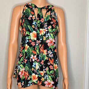 C Women's Floral Ringneck Sleeveless Blouse, Size M